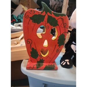 Vintage Handpainted Wooden‎ Jack-o-lantern 10" tall